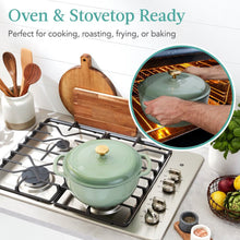 Load image into Gallery viewer, 6 Quart Large Sage Green Enamel Cast-Iron Dutch Oven Kitchen Cookware