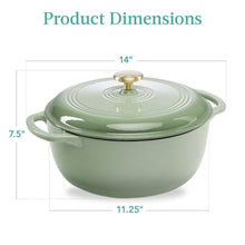 Load image into Gallery viewer, 6 Quart Large Sage Green Enamel Cast-Iron Dutch Oven Kitchen Cookware