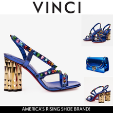 Load image into Gallery viewer, The Caris Sax Blue Block Heel Spike Leather Women Sandal Final Sale!