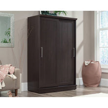 Load image into Gallery viewer, FarmHouse Espresso Oak Sliding Doors Garment Rod Wardrobe Armoire