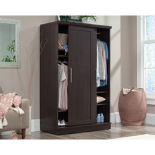 Load image into Gallery viewer, FarmHouse Espresso Oak Sliding Doors Garment Rod Wardrobe Armoire