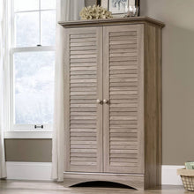 Load image into Gallery viewer, Farmhouse Armoire Storage Cabinet w/ Louver Doors in Light Brown Oak Wood Finish