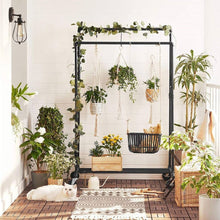 Load image into Gallery viewer, Heavy Duty Rustic Pipe Black Double-Rail Clothes Garment Rack w/ Locking Wheels