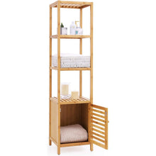Load image into Gallery viewer, Slim 3-Shelf Bamboo Wood Bookcase Shelving Unit with Bottom Storage Cabinet