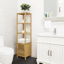 Load image into Gallery viewer, Slim 3-Shelf Bamboo Wood Bookcase Shelving Unit with Bottom Storage Cabinet
