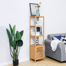 Load image into Gallery viewer, Slim 3-Shelf Bamboo Wood Bookcase Shelving Unit with Bottom Storage Cabinet