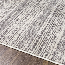 Load image into Gallery viewer, 6.6-ft. x 9-ft. Grey Ivory Chevron Stripe Geometric Boho Style Area Rug