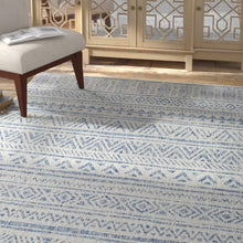 Load image into Gallery viewer, 6.5 ft. x 9 ft. Blue Grey Chevron Coastal Boho Style Indoor Outdoor Area Rug