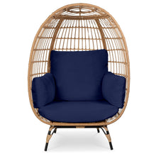 Load image into Gallery viewer, Oversized Patio Lounger Indoor/Outdoor Wicker Rattan Egg Chair Dark Blue