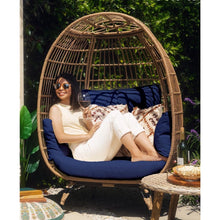 Load image into Gallery viewer, Oversized Patio Lounger Indoor/Outdoor Wicker Rattan Egg Chair Dark Blue