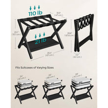 Load image into Gallery viewer, Sturdy Bamboo Luggage Rack in Black Wood Finish with Lower Storage Shelf