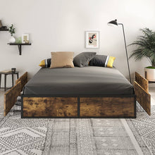 Load image into Gallery viewer, Queen Metal Wood Platform Bed Frame with 4 Storage Drawers - 800 lbs Max Weight