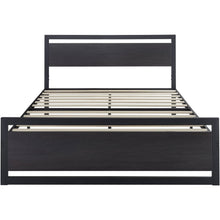 Load image into Gallery viewer, Full Black Metal Platform Bed Frame with Wood Panel Headboard and Footboard
