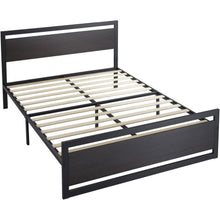 Load image into Gallery viewer, Queen Black Metal Platform Bed Frame with Wood Panel Headboard and Footboard