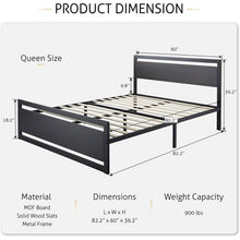 Load image into Gallery viewer, Queen Black Metal Platform Bed Frame with Wood Panel Headboard and Footboard