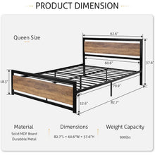 Load image into Gallery viewer, Queen Metal Platform Bed Frame with Brown Wood Panel Headboard and Footboard