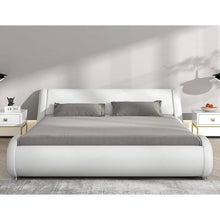 Load image into Gallery viewer, Queen Modern White Faux Leather Upholstered Platform Bed Frame with Headboard