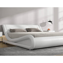 Load image into Gallery viewer, Queen Modern White Faux Leather Upholstered Platform Bed Frame with Headboard