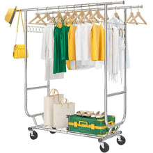 Load image into Gallery viewer, Heavy Duty Double Bar Clothes Garment Rack on Wheels - 600 lbs Capacity