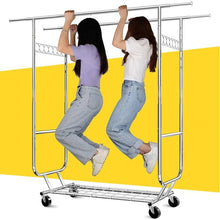Load image into Gallery viewer, Heavy Duty Double Bar Clothes Garment Rack on Wheels - 600 lbs Capacity