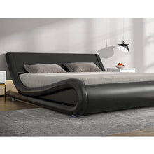 Load image into Gallery viewer, Queen Modern Black Faux Leather Upholstered Platform Bed Frame with Headboard