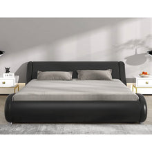 Load image into Gallery viewer, Queen Modern Black Faux Leather Upholstered Platform Bed Frame with Headboard
