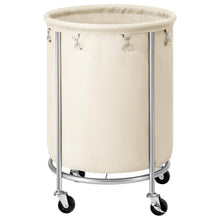 Load image into Gallery viewer, Round 45-Gallon Laundry Basket Hamper w/ Cream Fabric Bag Steel Frame on Wheels