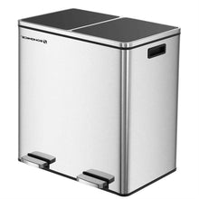 Load image into Gallery viewer, Dual Stainless Steel 16-Gallon Trash Can Recycle Bin with 2 Step on Pedal Lids