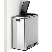 Load image into Gallery viewer, Dual Stainless Steel 16-Gallon Trash Can Recycle Bin with 2 Step on Pedal Lids