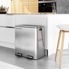 Load image into Gallery viewer, Dual Stainless Steel 16-Gallon Trash Can Recycle Bin with 2 Step on Pedal Lids
