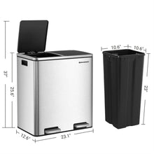 Load image into Gallery viewer, Dual Stainless Steel 16-Gallon Trash Can Recycle Bin with 2 Step on Pedal Lids