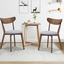 Load image into Gallery viewer, Set of 2 Mid-Century Modern Curved Back Wood Dining Chair Grey Upholstered Seat