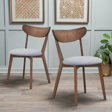Load image into Gallery viewer, Set of 2 Mid-Century Modern Curved Back Wood Dining Chair Grey Upholstered Seat