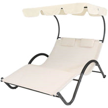 Load image into Gallery viewer, 2 Person Off White Outdoor Patio Chaise Lounger Chair Canopy Bed with Pillows
