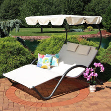 Load image into Gallery viewer, 2 Person Off White Outdoor Patio Chaise Lounger Chair Canopy Bed with Pillows