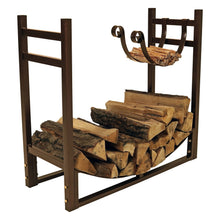 Load image into Gallery viewer, Bronze Metal Indoor/Outdoor Firewood Log Rack with Removeable Kindle Holder