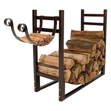Load image into Gallery viewer, Bronze Metal Indoor/Outdoor Firewood Log Rack with Removeable Kindle Holder