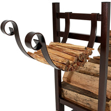 Load image into Gallery viewer, Bronze Metal Indoor/Outdoor Firewood Log Rack with Removeable Kindle Holder