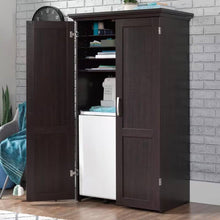 Load image into Gallery viewer, Armoire with Drop Leaf Computer Desk Craft Table in Dark Brown Wood Finish