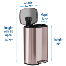 Load image into Gallery viewer, 13-Gallon Copper Rose Gold Stainless Steel Step Trash Can with Deodorizer Filter