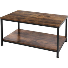 Load image into Gallery viewer, Heavy Duty Industrial 2-Tier Coffee Table in Rustic Brown Wood Finish