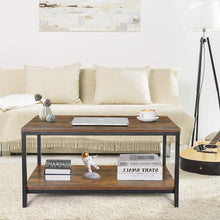 Load image into Gallery viewer, Heavy Duty Industrial 2-Tier Coffee Table in Rustic Brown Wood Finish