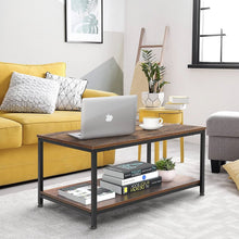 Load image into Gallery viewer, Heavy Duty Industrial 2-Tier Coffee Table in Rustic Brown Wood Finish