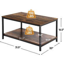 Load image into Gallery viewer, Heavy Duty Industrial 2-Tier Coffee Table in Rustic Brown Wood Finish