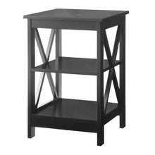 Load image into Gallery viewer, Black Wood X-Design End Table Nightstand with 3 Open Shelves