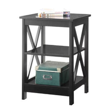 Load image into Gallery viewer, Black Wood X-Design End Table Nightstand with 3 Open Shelves