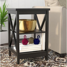 Load image into Gallery viewer, Black Wood X-Design End Table Nightstand with 3 Open Shelves