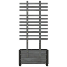 Load image into Gallery viewer, Modern Farmhouse Grey Wood Raised Garden Bed Planter on Wheels with Trellis