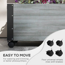 Load image into Gallery viewer, Modern Farmhouse Grey Wood Raised Garden Bed Planter on Wheels with Trellis