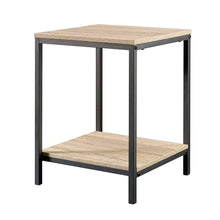 Load image into Gallery viewer, Modern Black Metal Frame End Table with Oak Finish Wood Top and Bottom Shelf